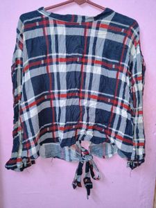 Checkered Tie-Front top