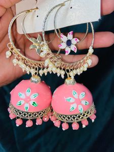 Pink Jhumka Earrings