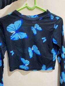 Butterfly Top With Long Sleeve Crop Top