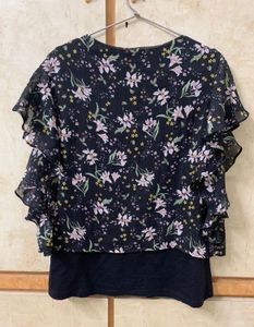 Madame Floral Top Black Ruffle Sleeve