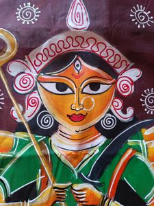 Hand Painted Durga Puja Bengali Saree