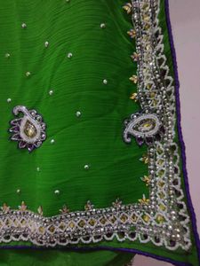 Green Embellished 💚✨Saree with two blouse