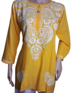 Embroidered Yellow Chikankari Kurta