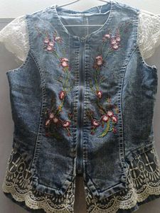 Embroidered Denim Vest