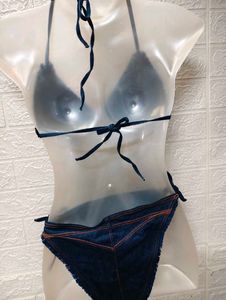 Fresh Unused 3 Piece Denim Bikini Set