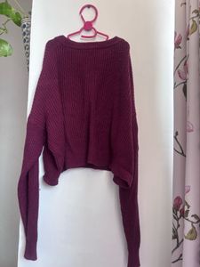 Maroon Knit Cropped Sweater