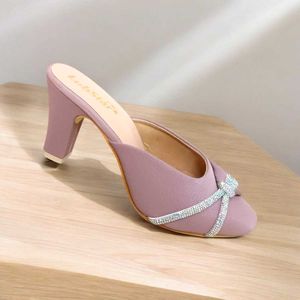 Lilac Rhinestone Block Heel Mules