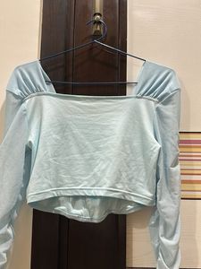 Blue Ruched Long Sleeve Top