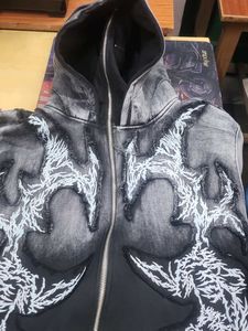 Distressed Graphic Zip-Up Hoodie