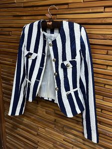 Blue And White Striped Elegant Jacket