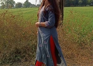 Embroidered Grey Kurta