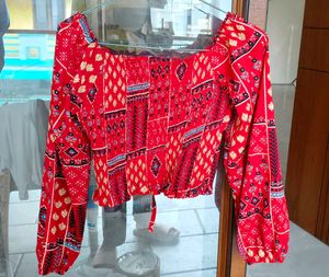 Zara Red Patterned Crop Top