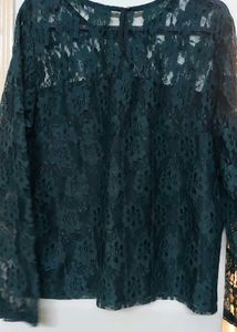 Women&#39;s Dark GREEN Lace Top