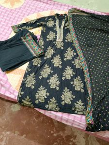 Biba Women Black Floral Regular Pure Cotton Kurta