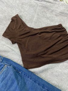 H&amp;M Brown One-Shoulder Top