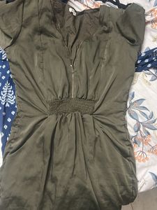 Olive Green Zipper Mini Dress