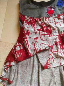 Unique Red &amp; Gray Patchwork Top