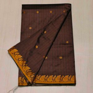 Elegant Brown &amp; Gold Saree