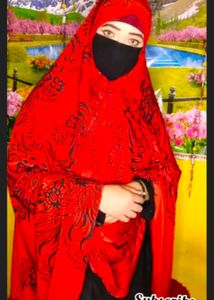 Red Floral Print Abaya Full Length