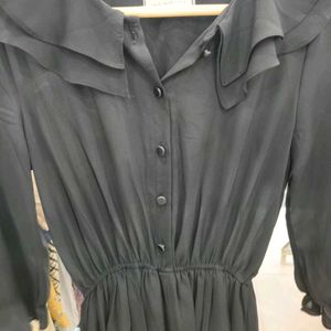 Black Ruffle Collar Mini Dress