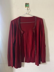 Red Embellished Cardigan