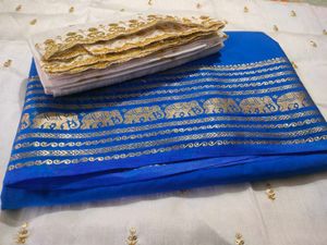 Blue Elephant Print Saree