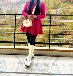 Winter Wool Tweed Dress Pink Color For Vacation
