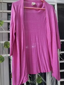 Pink Open Front Cardigan