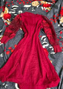 Elegant Red Lace Sleeve Dress