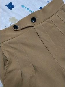 Tan Yellow Colour Straight Fit Pants Stretchable