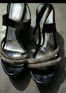 Black Rhinestone Strap Heels
