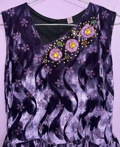 Purple Embellished Velvet Dress