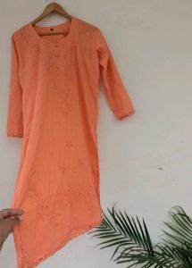 Peach chikankari Embroidered Kurta