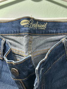 Navy Blue Ribbed Denim Jeans