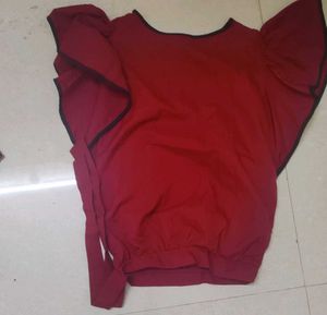 Red Ruffle Sleeve Top