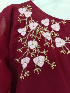 Elegant Maroon &amp; Pink Floral Dress 10/10