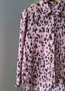 Korean Pink Leopard Print Blouse