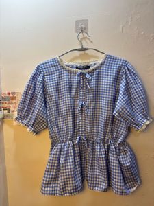 Blue Gingham Peplum Top