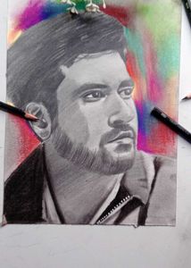Pencil Portrait with Colorful Background