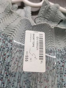 Powder Blue Floral Print Top with Long Puff Sleeve