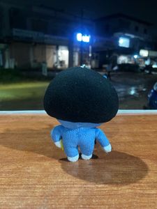 Cute Blue Cat Plush Keychain with Black Bob