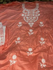 Choose One Peach Embroidered Kurta Set