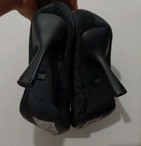 M&amp;S Black Suede Heels with Chain Detail