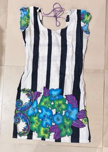 Black & White Floral Pure Cotton Used Short Kurti