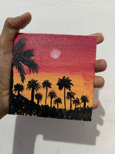 Miniature Sunset Palm Tree Painting