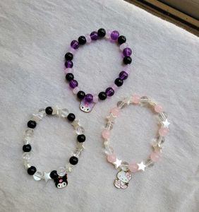 kuromi and hello kitty matching beaded bracelet
