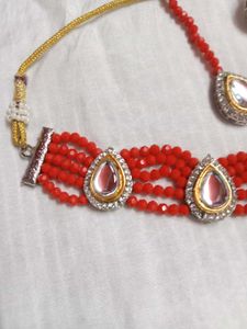 Red Kundan And AD Choker Set