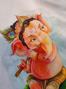 Colour Pencil Artwork Of Cute Ganesh Home Decor