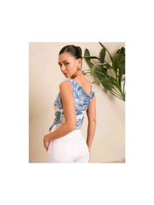 Blue Toile Cowl Neck Top