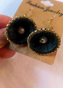 Black Thread &amp; Stone Earrings